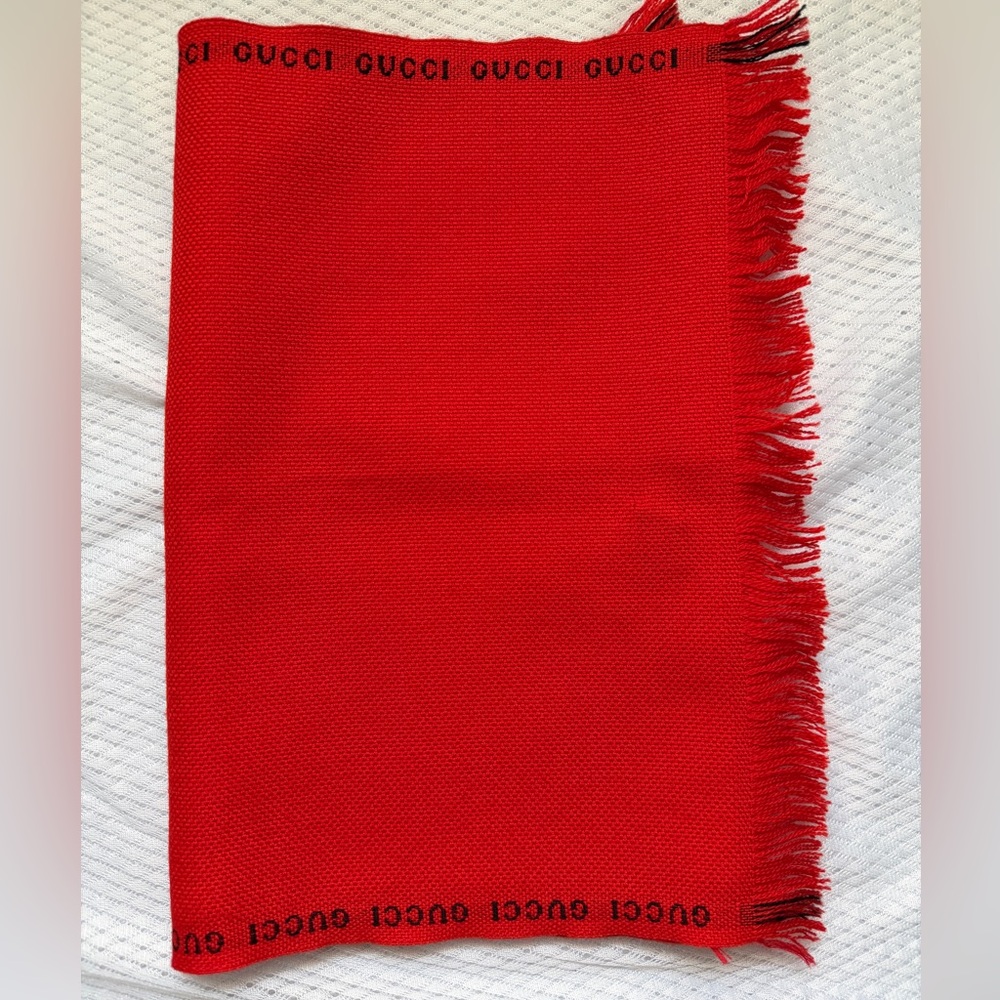 Gucci Vibrant Red Wool Scarf with Fringe